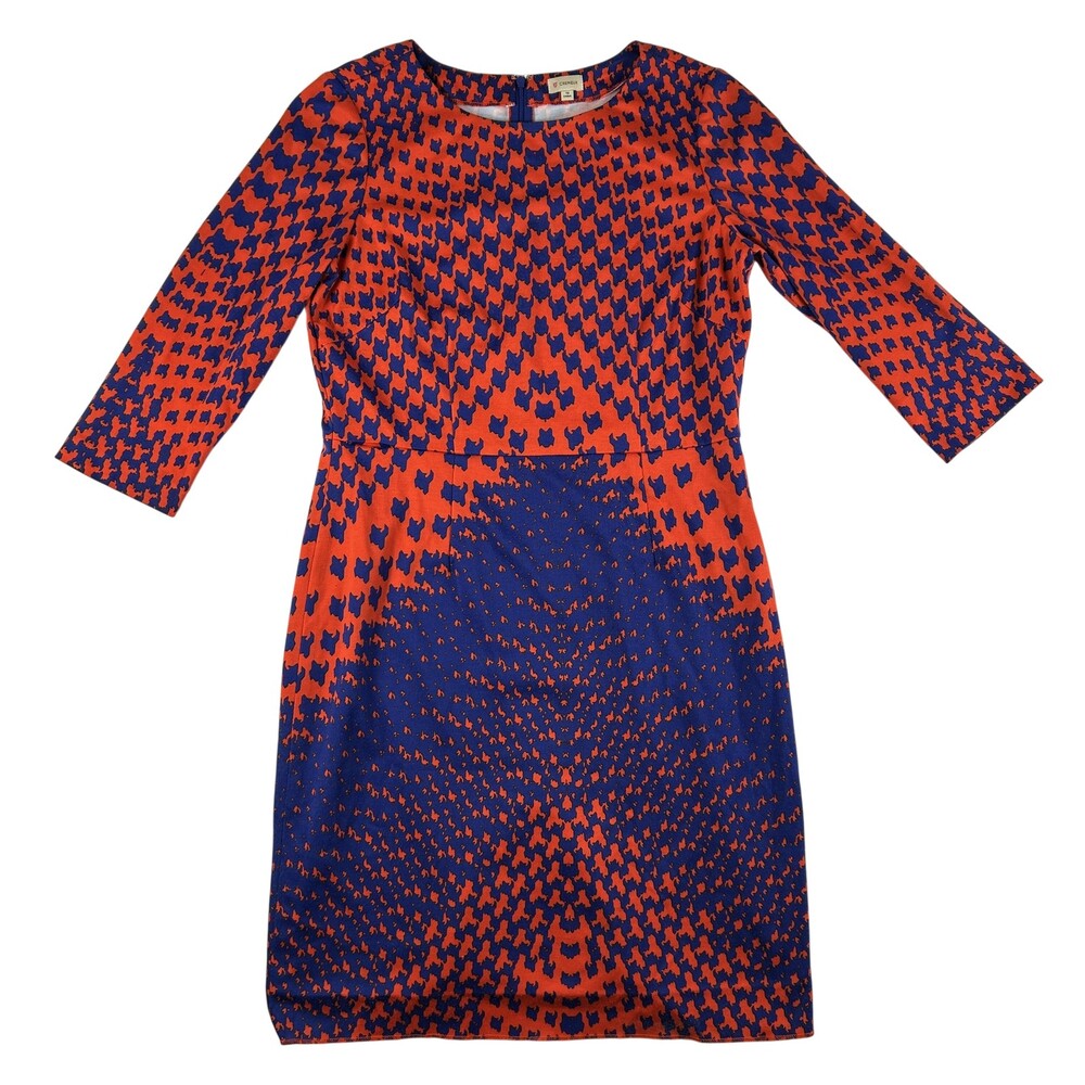 Cremieux Dress Womens 10 Houndstooth Print Knit Short Sheath 3/4 Sleeve Pockets